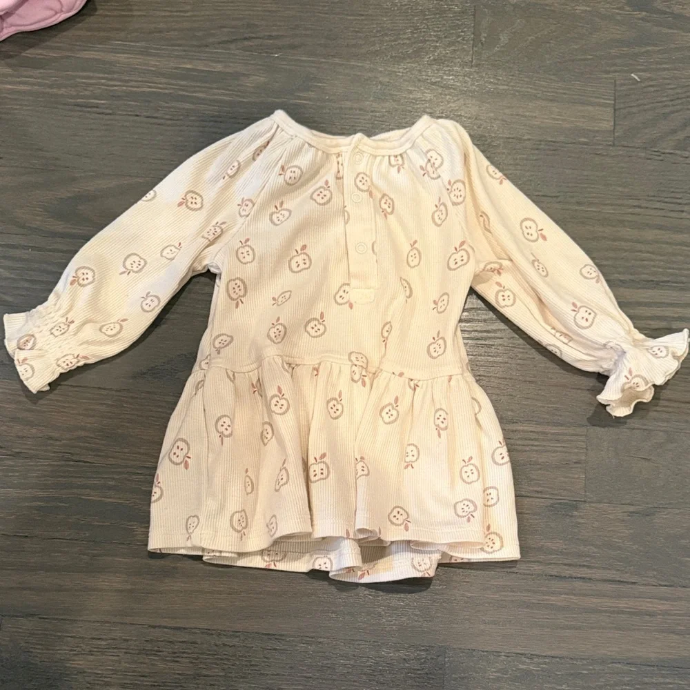 Gerber Cream Ribbed Baby Dress with Apple Print